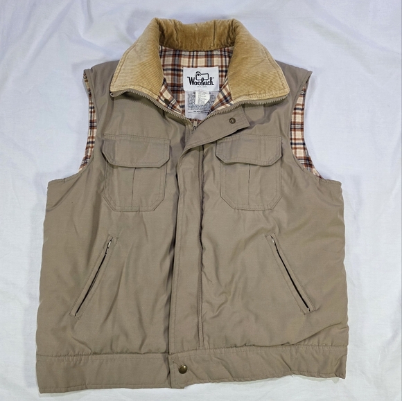 VTG Woolrich Thinsulate Zip Up Vest w/ Plaid Flannel Lining, Corduroy Collar. L - Picture 1 of 8